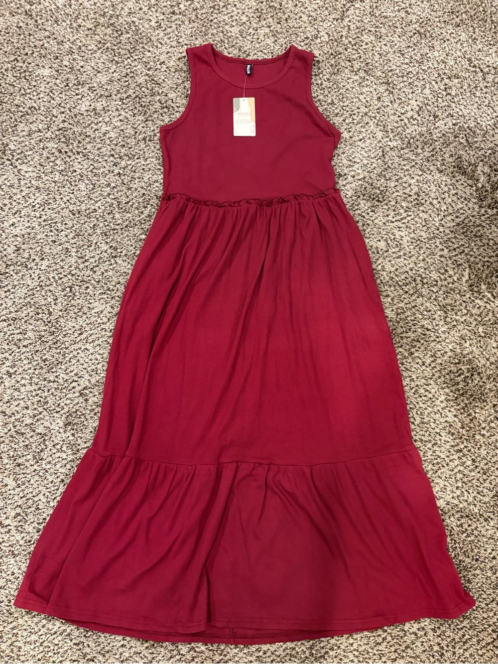 Ribbed Sleeveless Maxi Dress with Pockets - Burgundy